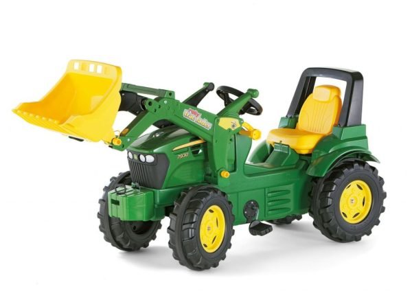 Tractor a pedales John Deere con pala excavadora delantera para niños 3