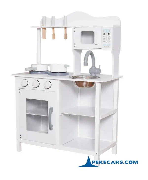 PEKECARS Cocina de Madera Infantil Pequeña Blanca con Horno y Microondas 3