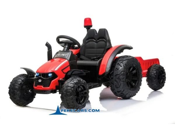 Tractor Electrico Peketrac 9100 12V 2.4G y Remolque color ROJO 3