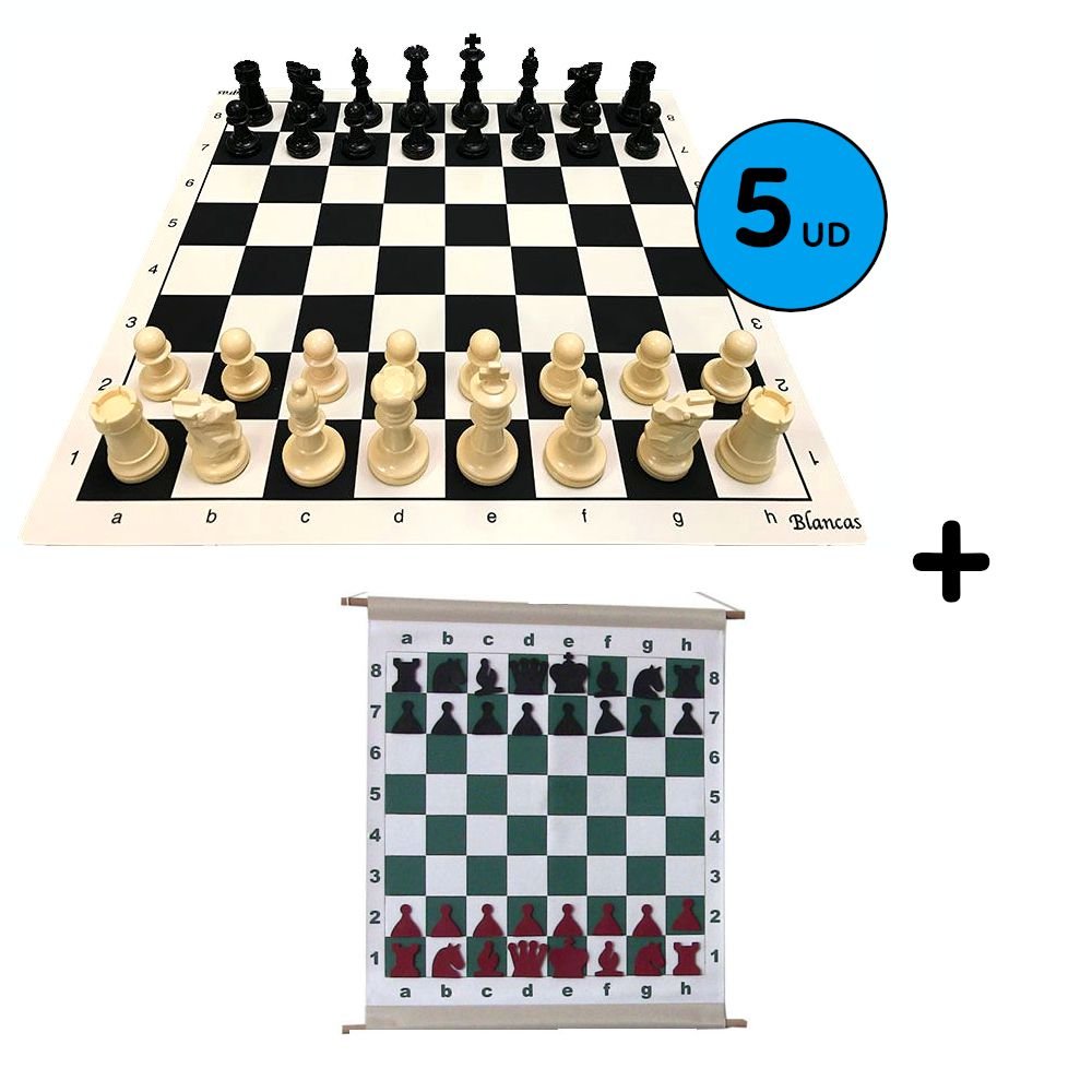 Pack 5 Juegos De Tableros De Ajedrez 45x45 + Piezas Staunton 5/6 + Mural Mágnetico Negro 2 Pack 5 Juegos De Tableros De Ajedrez 45x45 + Piezas Staunton 5/6 + Mural Mágnetico Negro 2