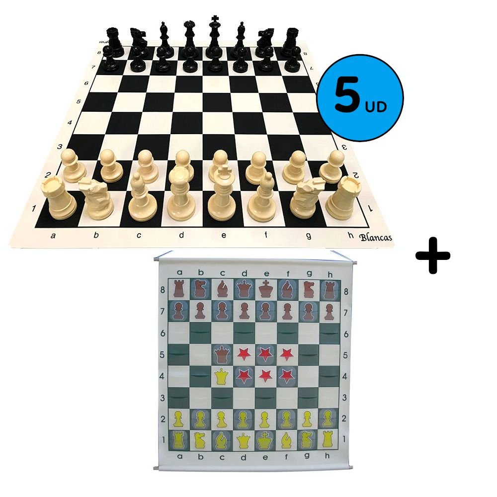 Pack 5 Juegos De Tableros De Ajedrez 45x45 + Piezas Staunton 5/6 + Mural Verde 1