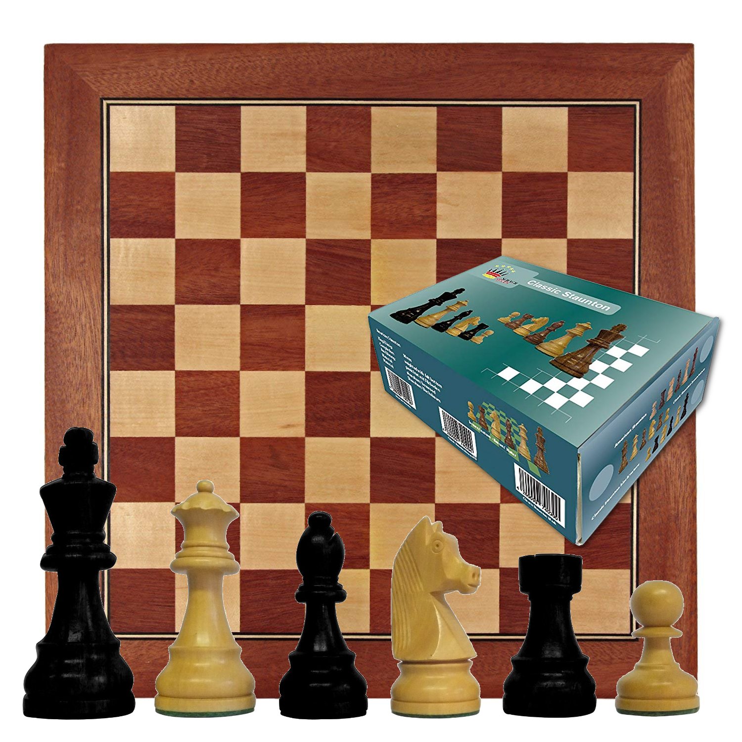 Tablero Madera Nogal 50x50 + Piezas Madera Classic Staunton 2